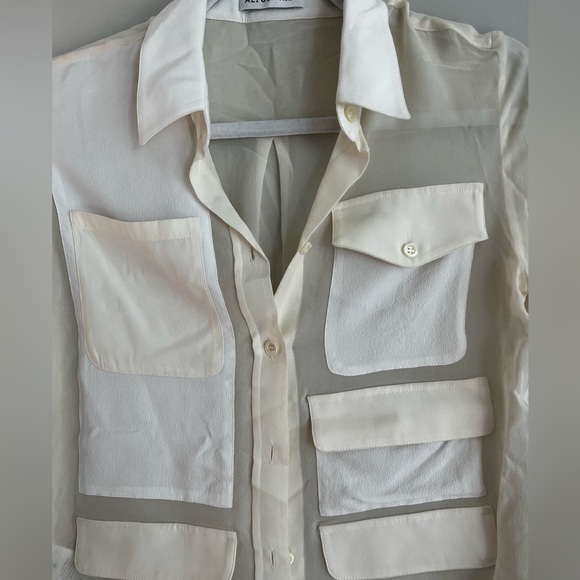 ALTUZARRA Button-Down Long-Sleeve Silk "Georgette Blouse" IVORY Small - Picture 3 of 5